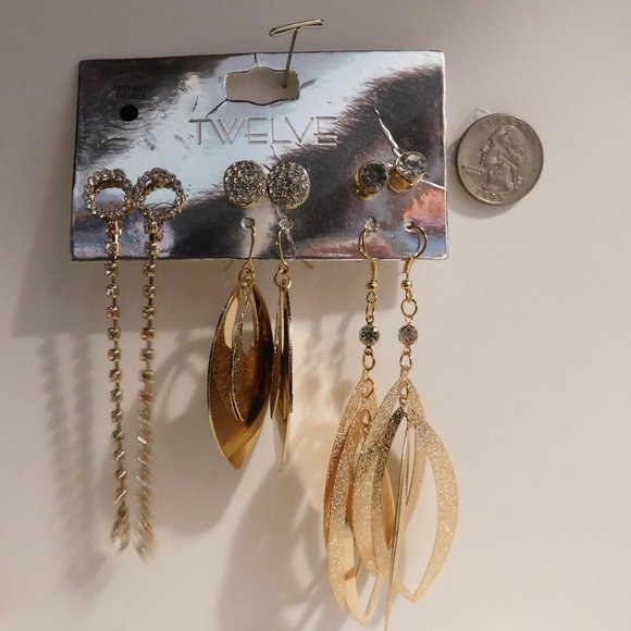 Twelve Ladies Earrings 6-Pair Gold Tones Push Back Fasteners - Picture 1 of 1